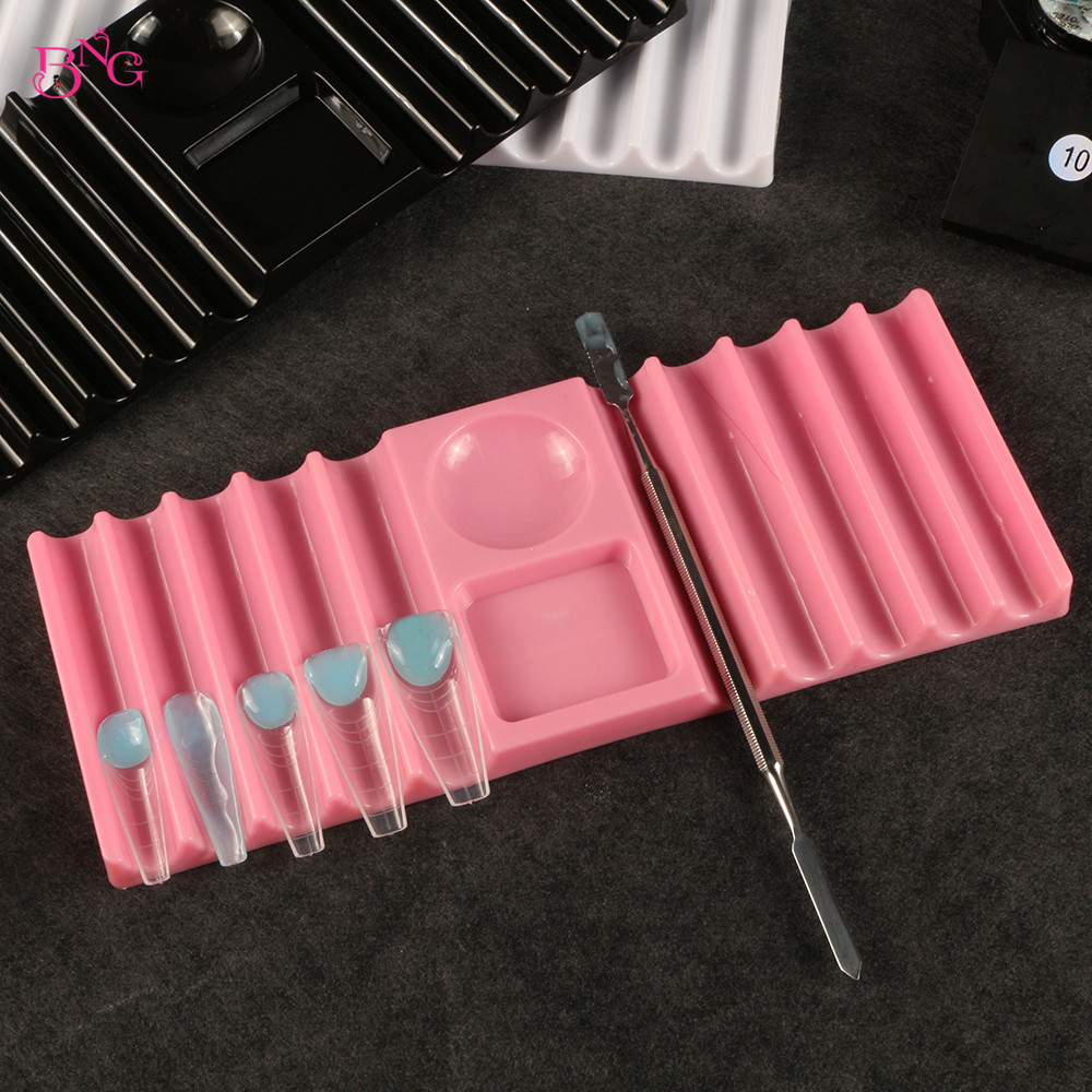 Nail Art Extension - ที่วางปากกาพลาสติกแบบสองช่อง BNG สำหรับอุปกรณ์ทำเล็บ ที่เก็บแปรงทำเล็บ ที่เก็บแม่พิมพ์ต่อเล็บ
