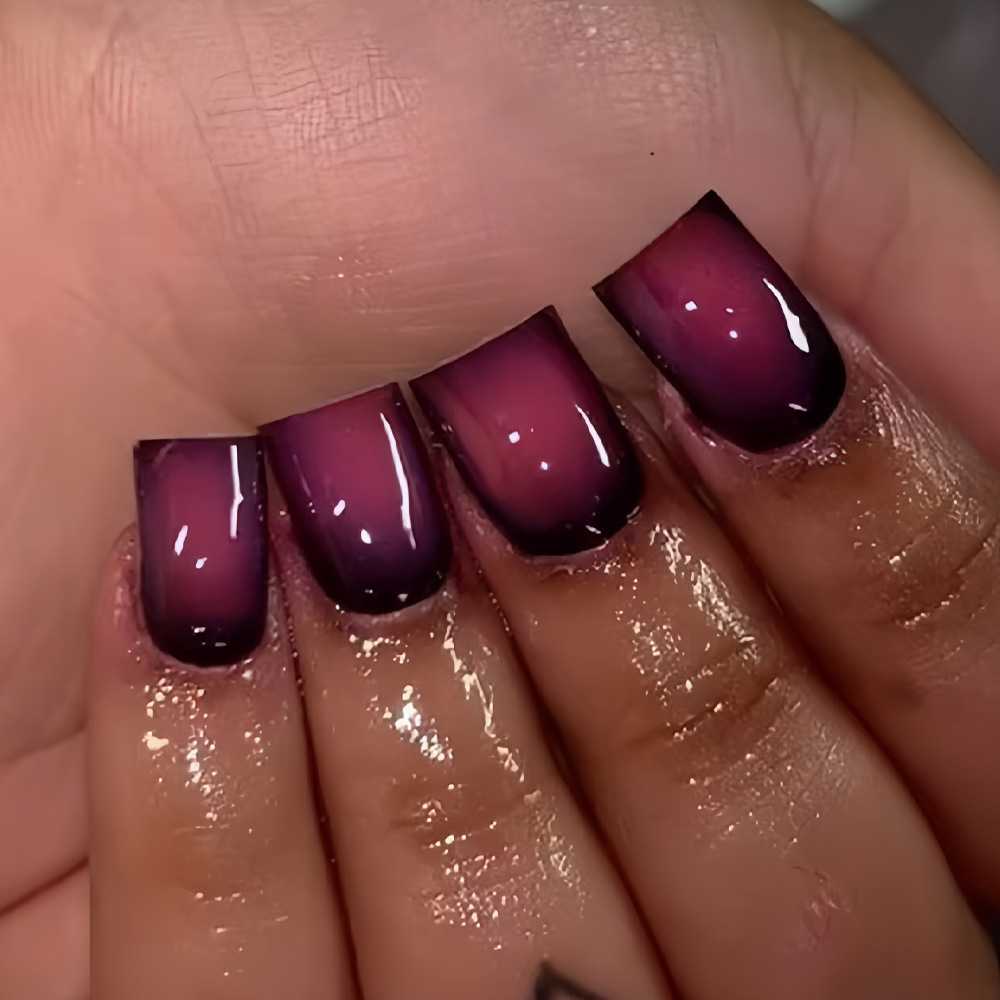 Nail Art Fake - เล็บปลอมทรงสั้นทรงเหลี่ยมสำหรับผู้หญิง สีดำแดงไล่เฉด ชมพูโรส ชมพูบลัช สไตล์เฟรนช์ แบบเต็มเล็บ
