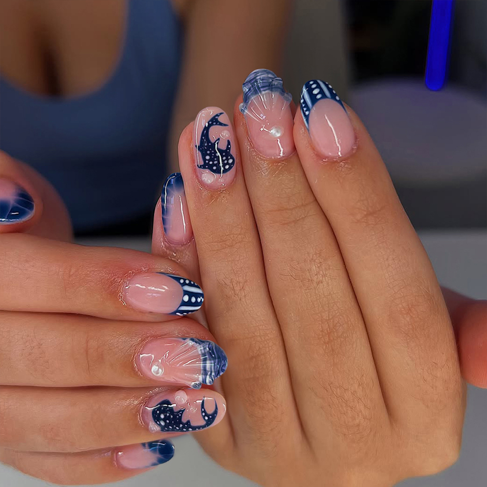 Nail Art Fake - 24 ชิ้น เล็บเจล 3 มิติ ลายปลาวาฬ