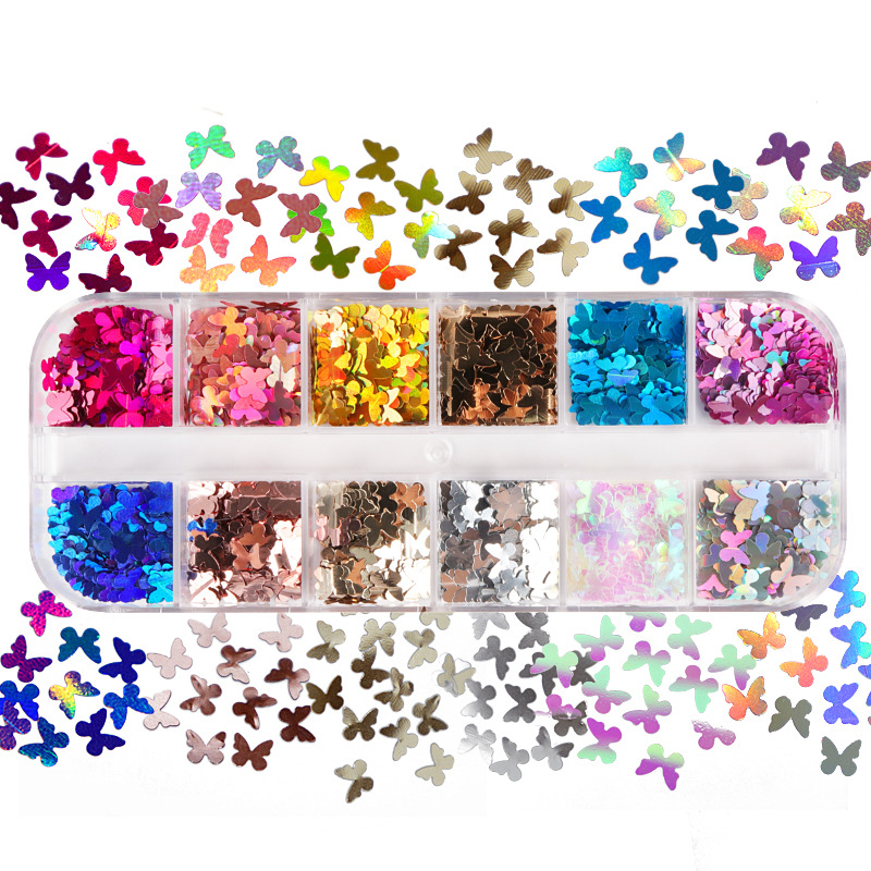 Nail Art Extension - ผสมสีเรืองแสงผีเสื้อ Glitter ตัวต่อขนตาอุปกรณ์เสริมเล็บประกายระยิบระยับศิลปะตกแต่ง Professional Peralatan Rias