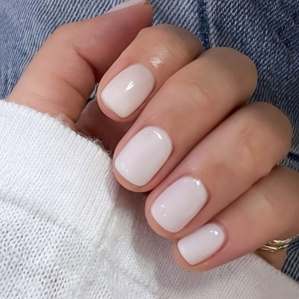 Nail Art Extension - เล็บปลอมสีขาวนม 24 ชิ้น แบบกดติด ทรงสี่เหลี่ยมสั้น โปร่งแสง