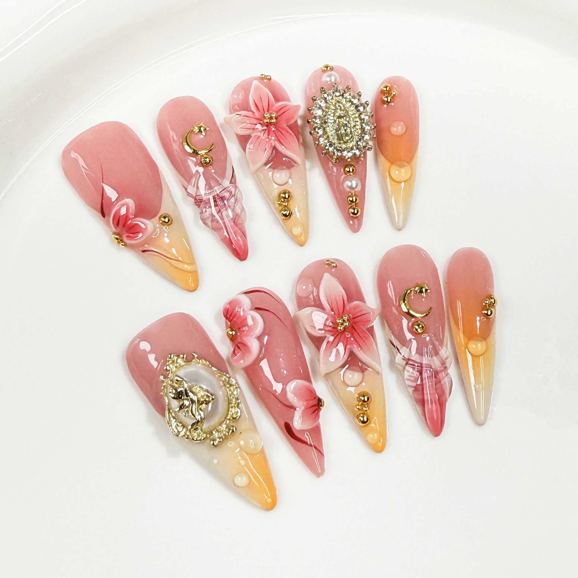 ชุดเล็บปลอมทรงยาวสไตล์เรโทร 10 - Nail Art Fake บทวิจารณ์และราคา