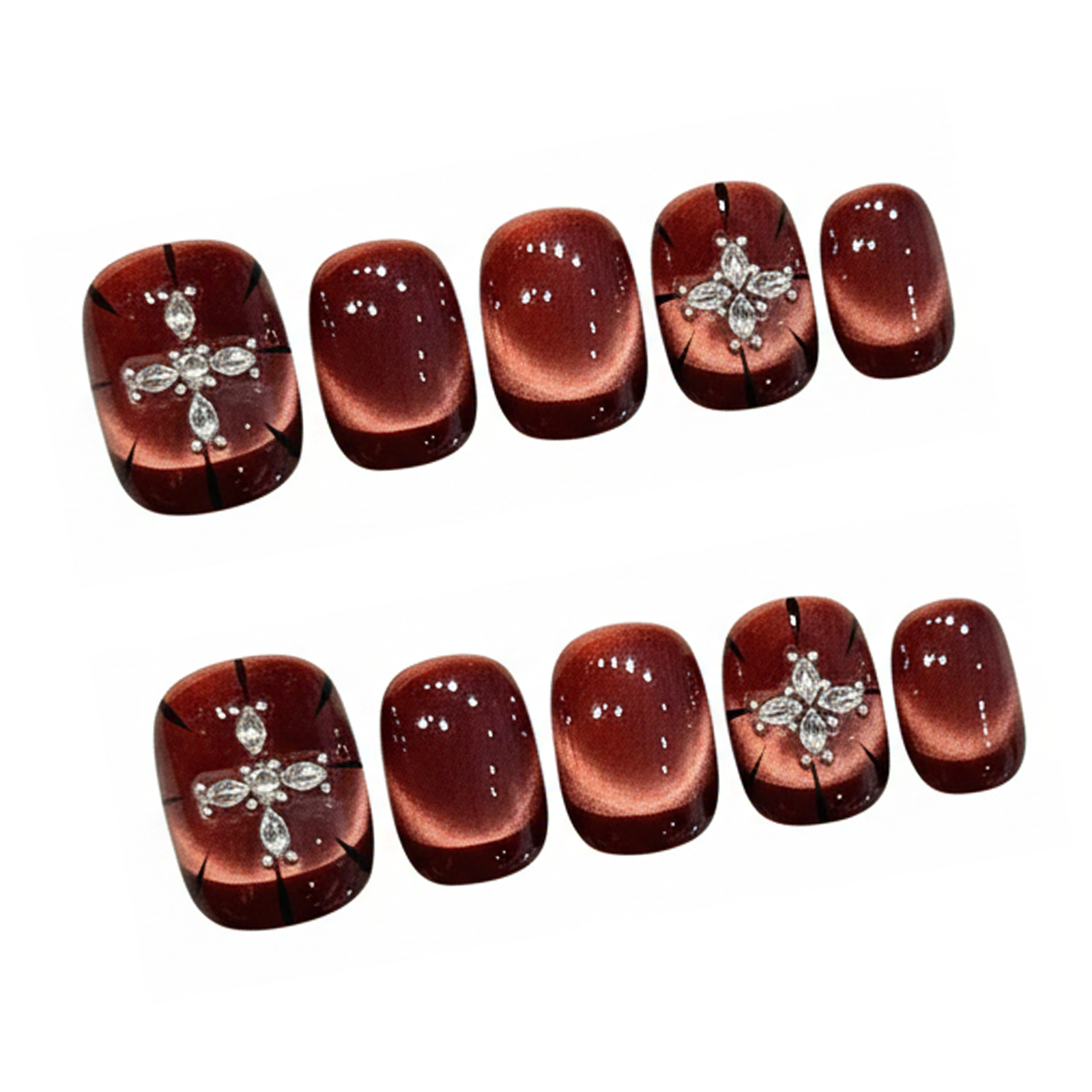 เล็บปลอมแบบกดติด 10 ชิ้น สีแดง - Nail Art Red บทวิจารณ์และราคา
