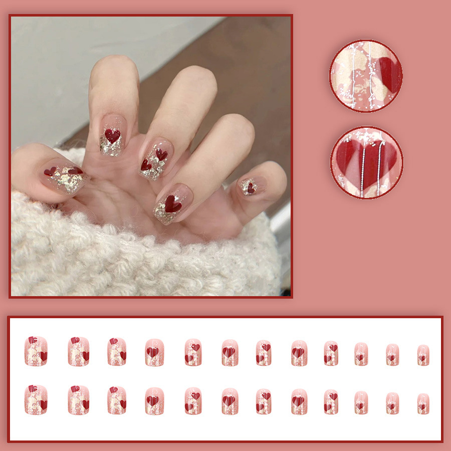 ชุดเล็บปลอมสั้นทรงเหลี่ยม 24 ช - Nail Art Red บทวิจารณ์และราคา