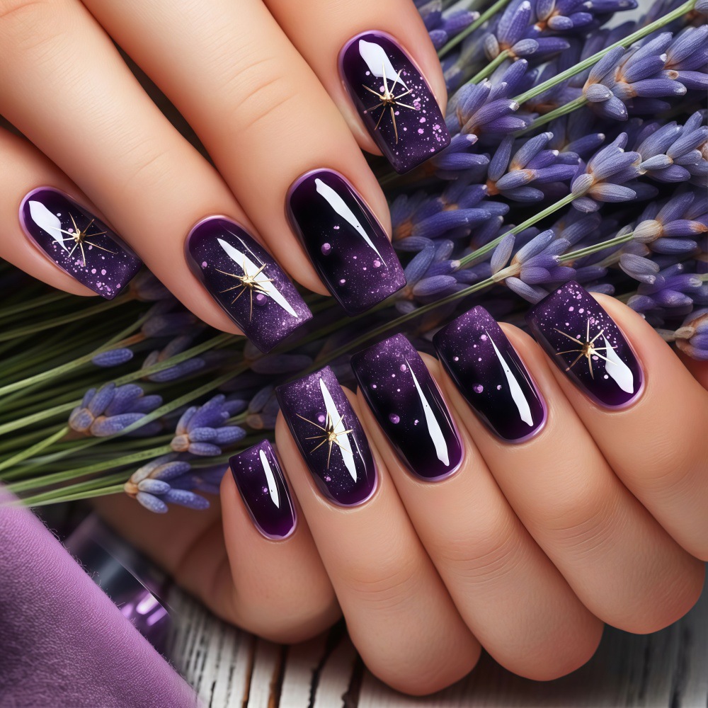 เล็บปลอมสั้น-กลาง ไล่เฉดสีม่วง - Nail Art Fake บทวิจารณ์และราคา