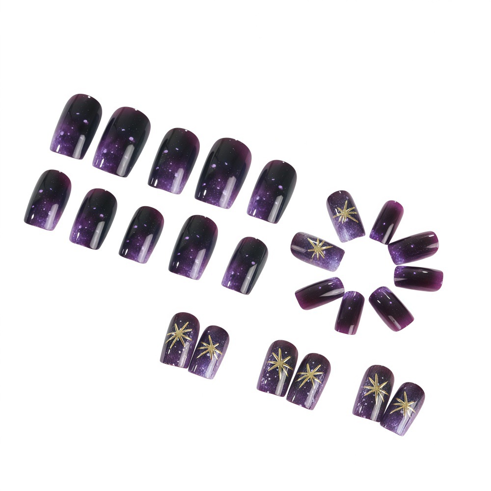เล็บปลอมสั้น-กลาง ไล่เฉดสีม่วง - Nail Art Fake บทวิจารณ์และราคา