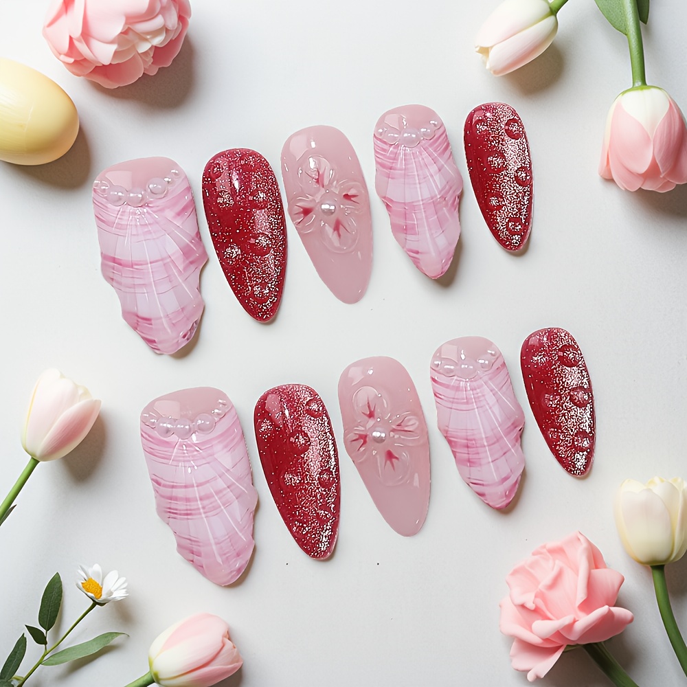 ชุดเล็บปลอมแบบกดติด 10 ชิ้น รู - Nail Art Red บทวิจารณ์และราคา