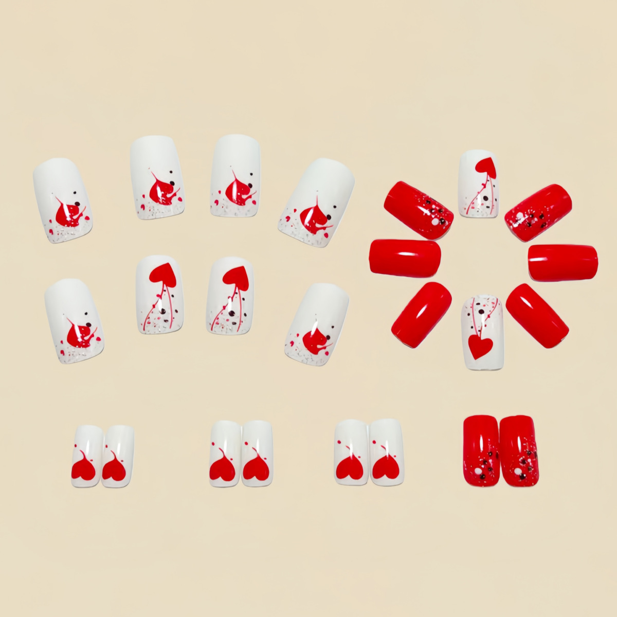 เล็บปลอมแบบสั้น-กลางสำหรับผู้ห - Nail Art Red บทวิจารณ์และราคา