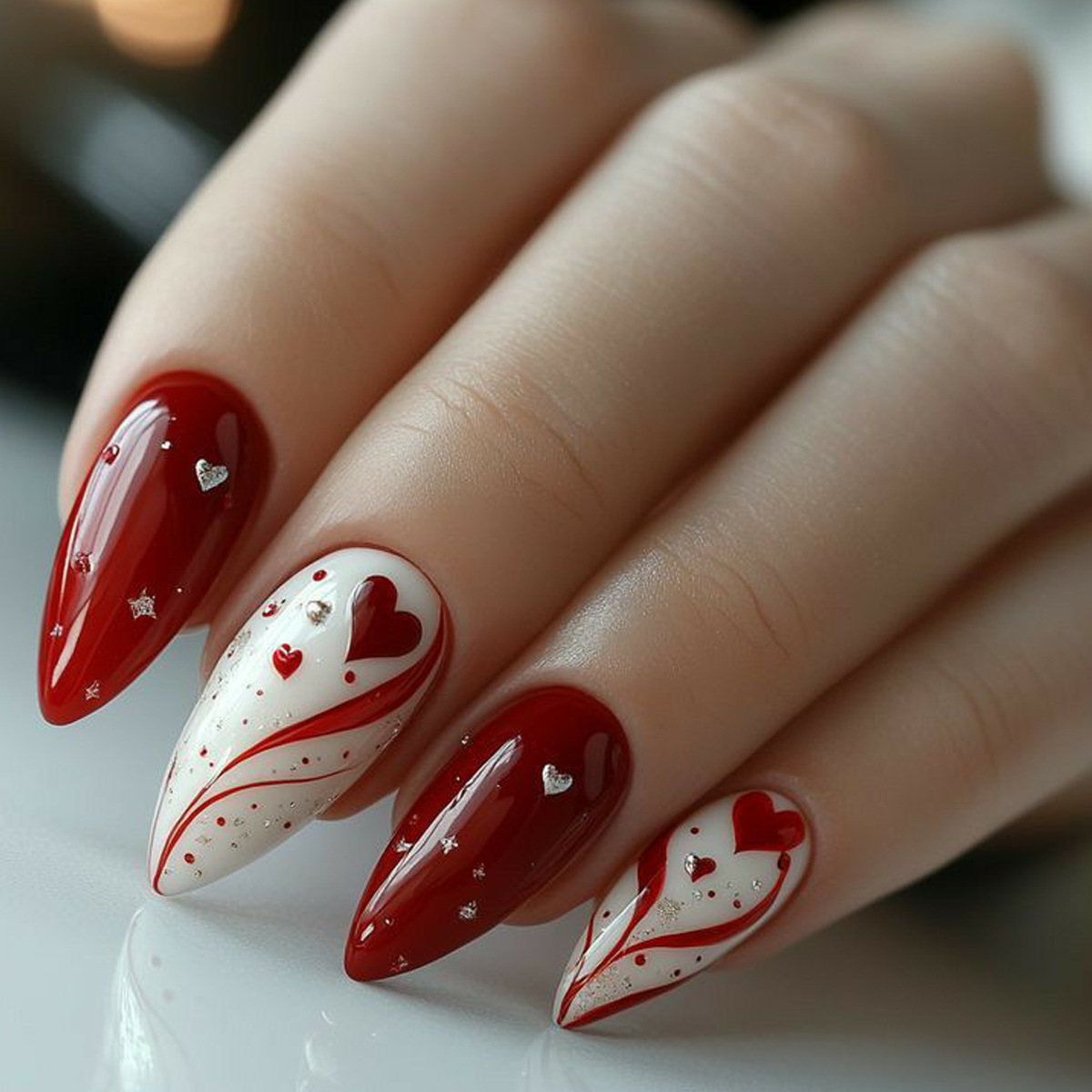 เล็บปลอมแบบสั้น-กลางสำหรับผู้ห - Nail Art Red บทวิจารณ์และราคา