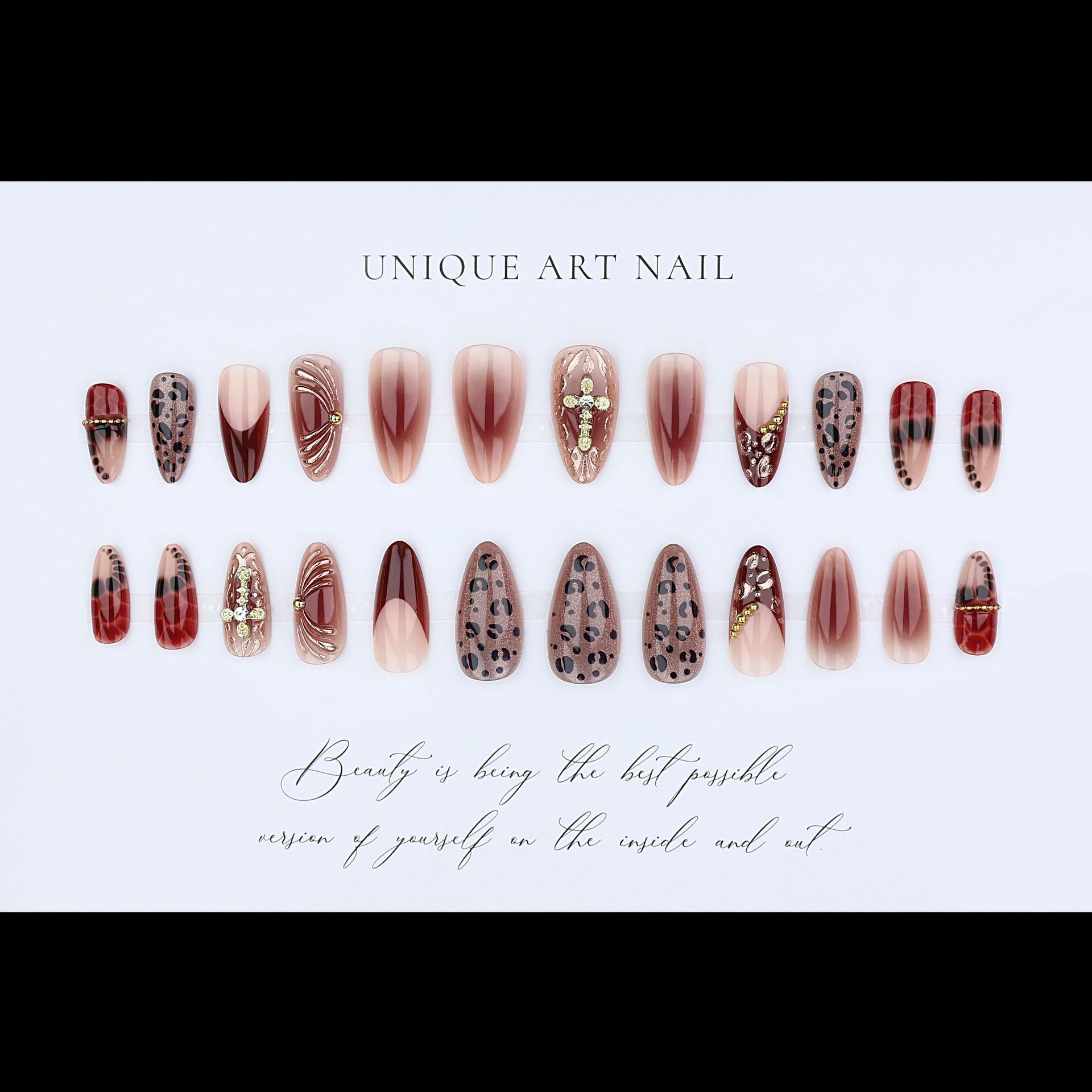 เล็บปลอมสีแดงน้ำตาลไล่เฉดพร้อม - Nail Art Red บทวิจารณ์และราคา