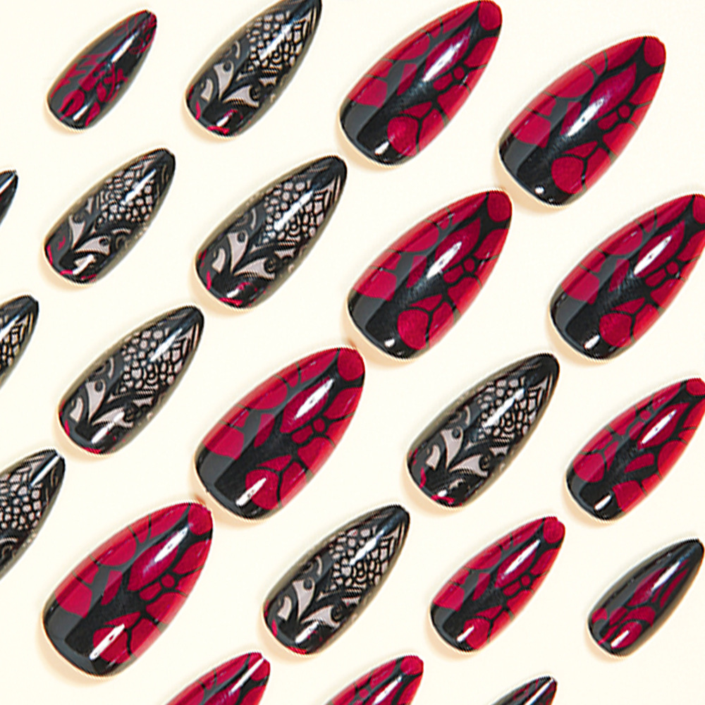 เล็บปลอมขนาดกลางสำหรับผู้หญิง  - Nail Art Red บทวิจารณ์และราคา