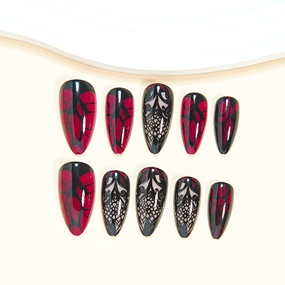 เล็บปลอมขนาดกลางสำหรับผู้หญิง  - Nail Art Red บทวิจารณ์และราคา
