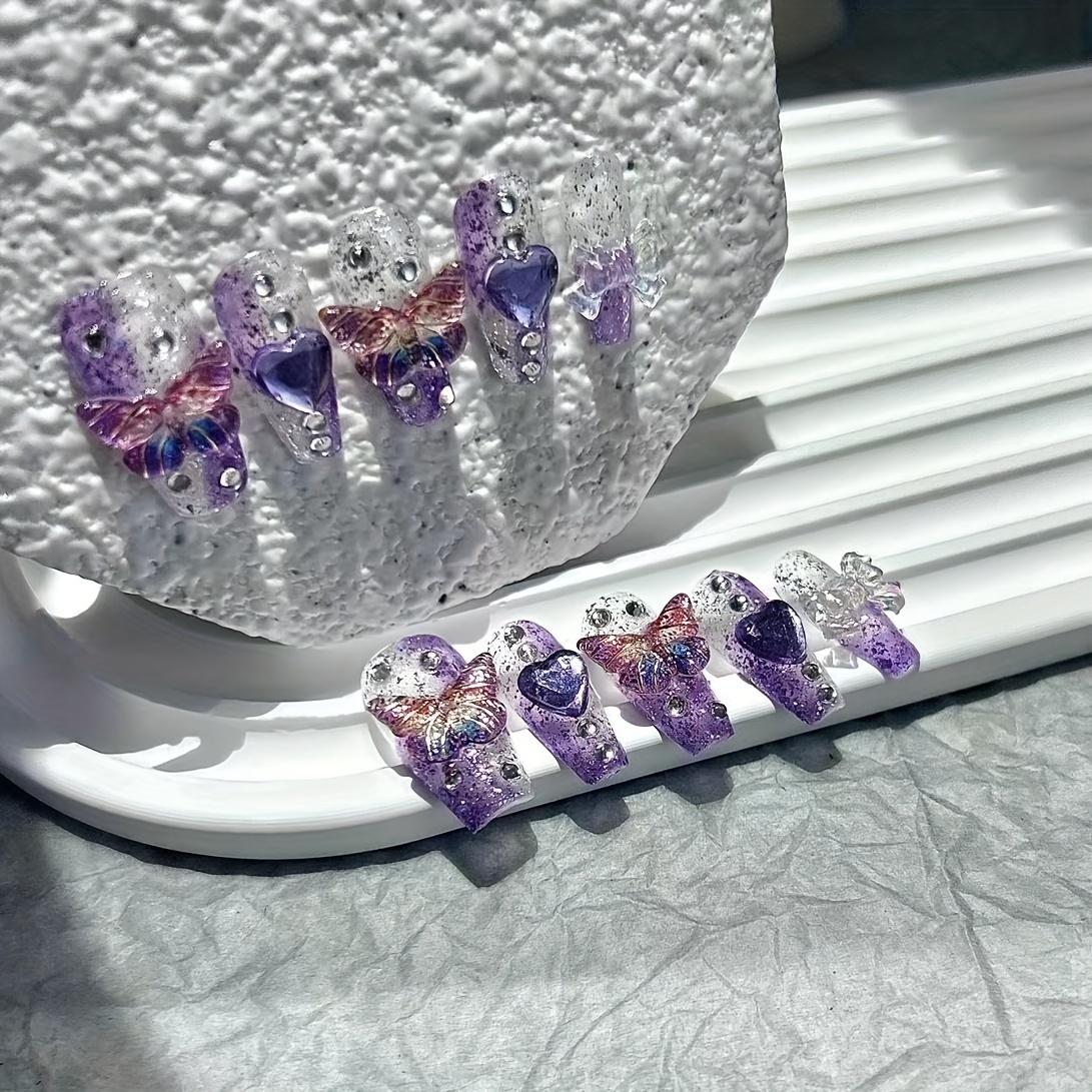 10 ชิ้นสีม่วงแฟนตาซีผีเสื้อเล็ - Nail Art Red บทวิจารณ์และราคา