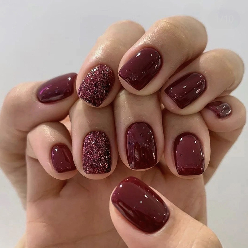 24 ชิ้นสีทึบกดบนเล็บสั้นสแควร์ - Nail Art Fake บทวิจารณ์และราคา